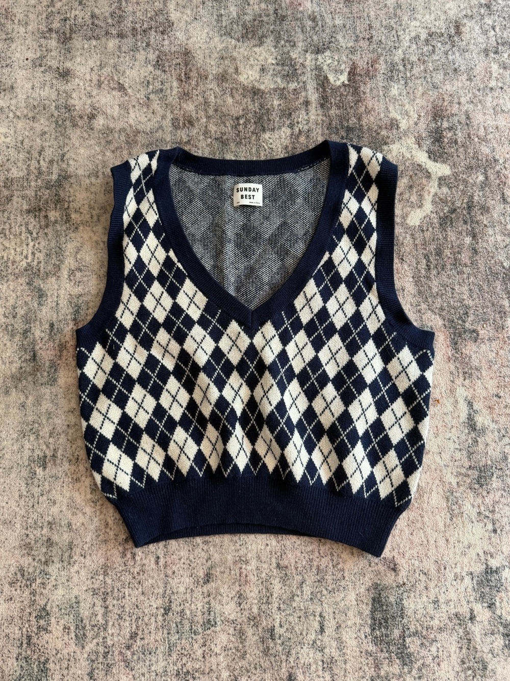 Sunday Best Navy & Cream Argyle Cropped Knit Vest